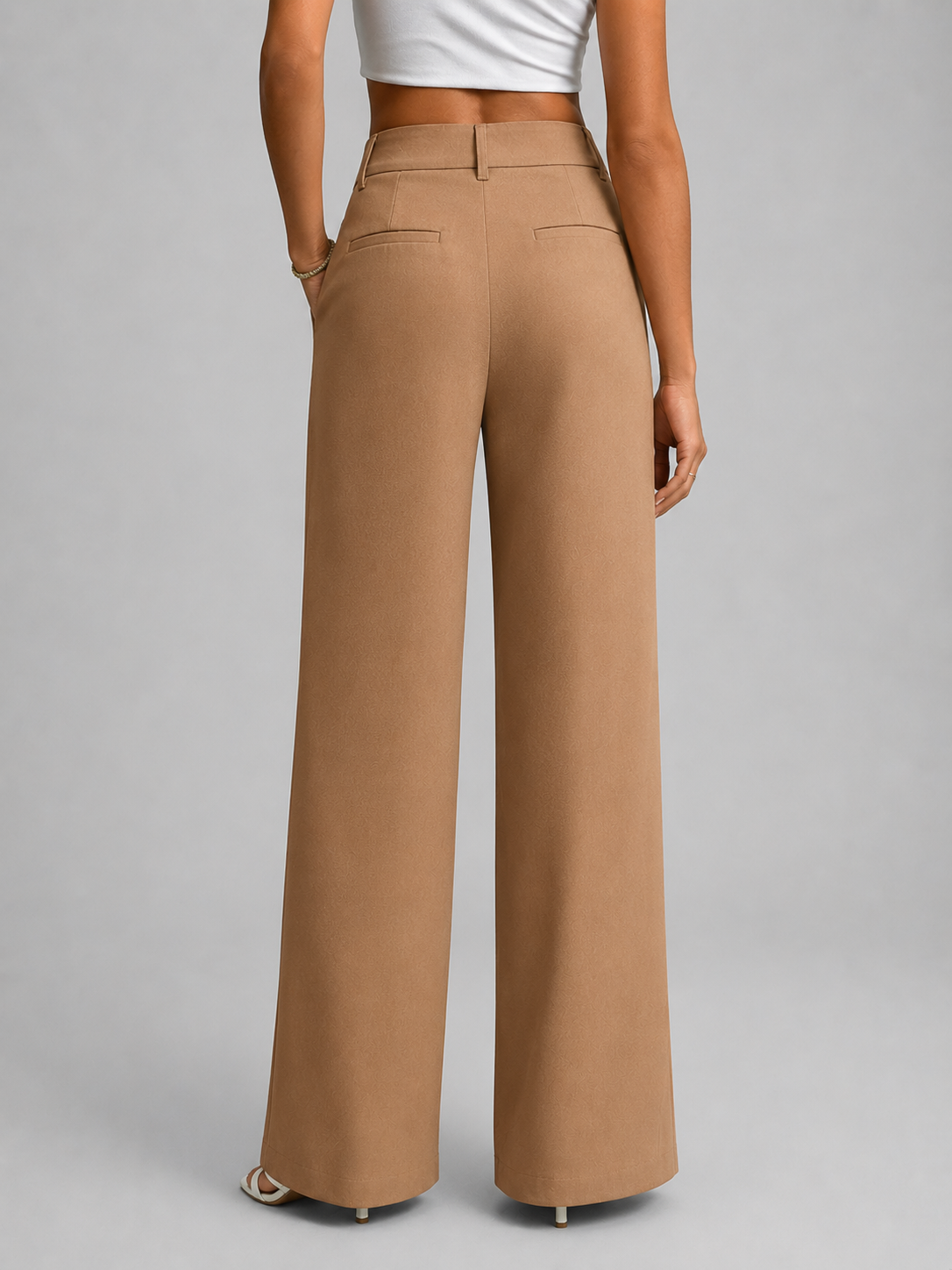 Women's Wide Leg Trousers with High Waist and Tailored Front Pleat