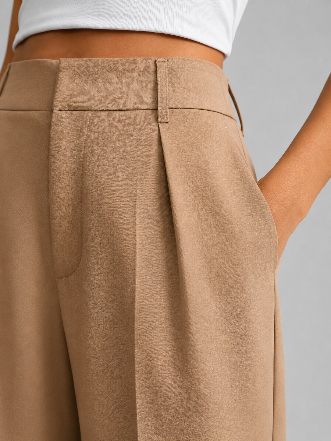 Women's Wide Leg Trousers with High Waist and Tailored Front Pleat