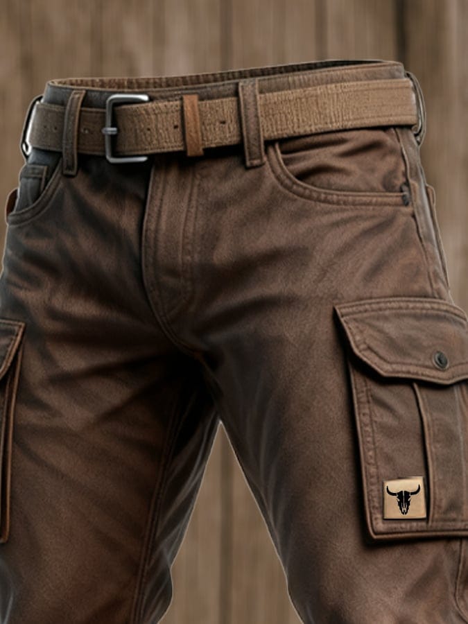 Men's Cargo Work Pants with Reinforced Pockets and Straight Fit