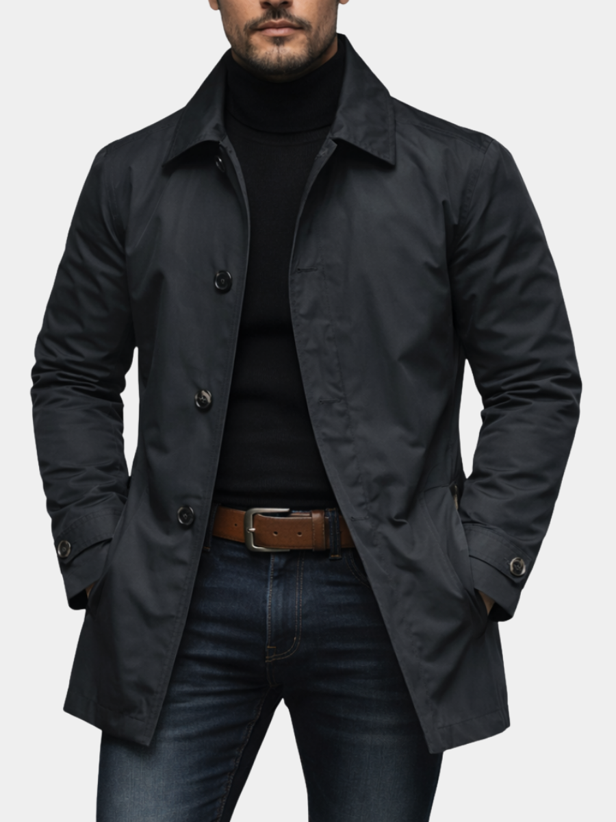 Men's Weather Resistant Coat with Quilted Lining Fitted Cut and Functional Pockets