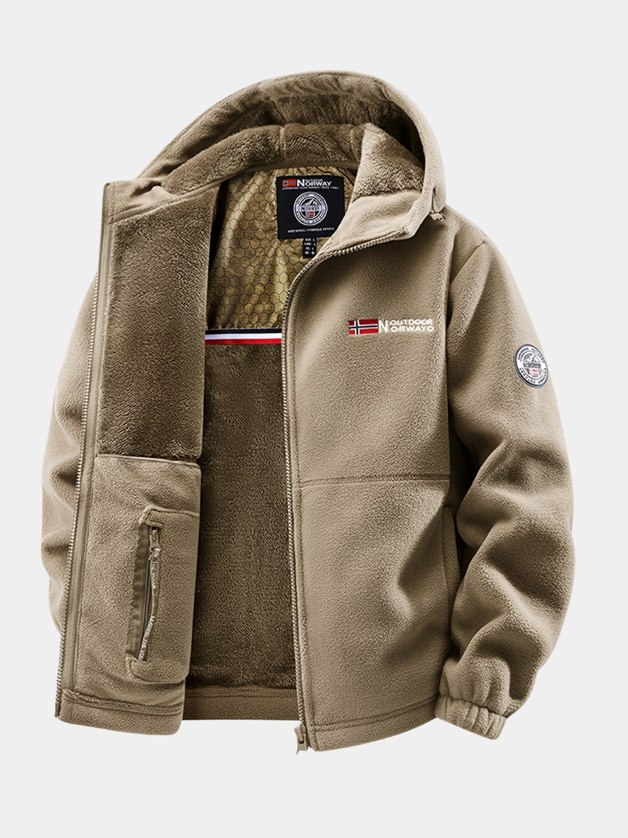Men's Fleece Lined Jacket with Adjustable Hood and Zippered Pockets