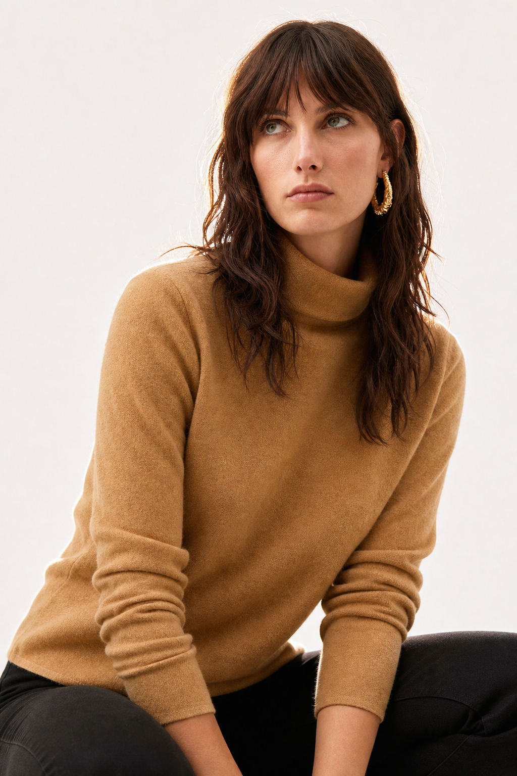 Women's Slim Fit Cashmere Blend Turtleneck Sweater with Long Sleeves