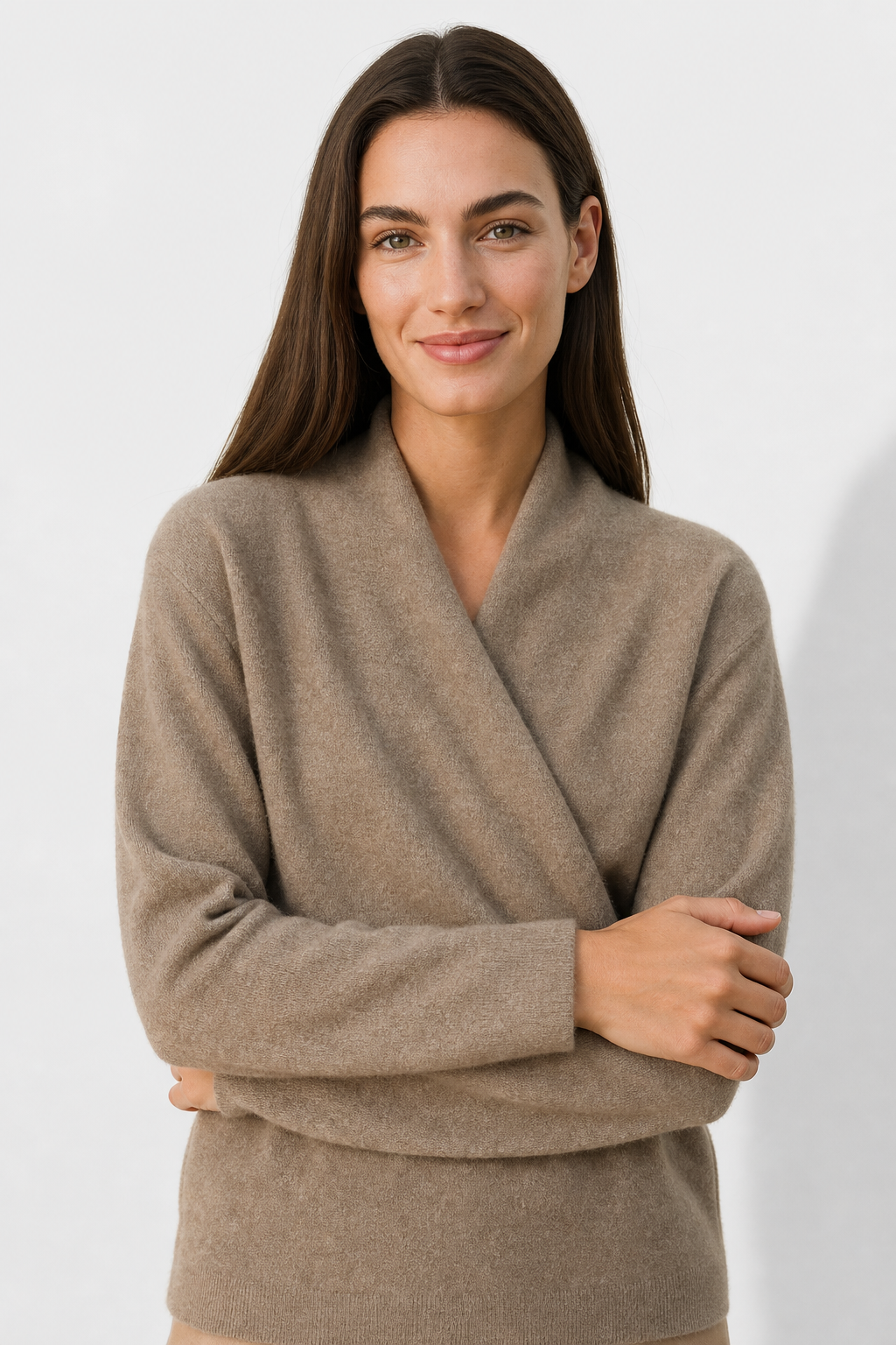 Women's V-Neck Cashmere Knit Sweater with Long Sleeves for Layering
