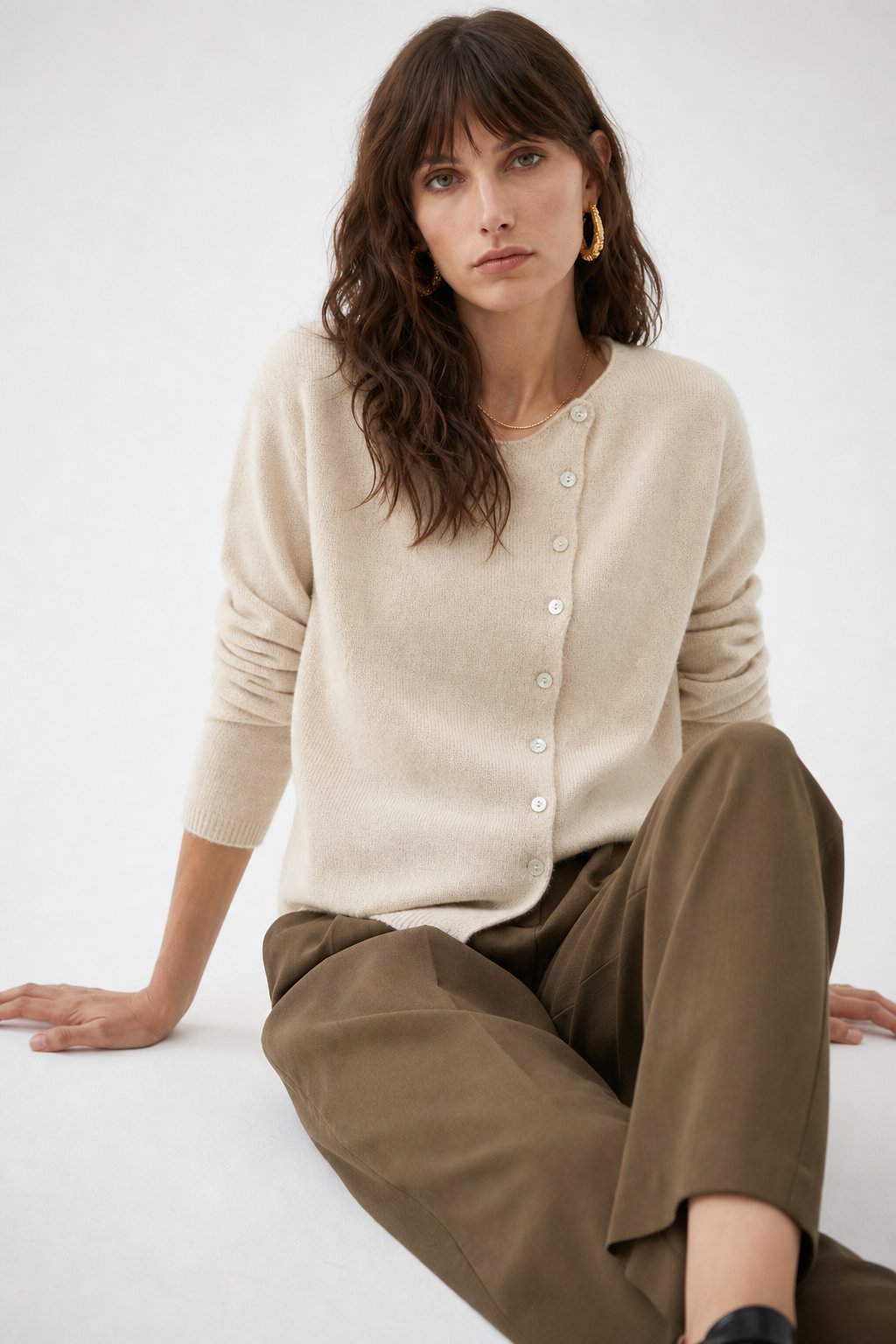 Women's Asymmetric Button Cashmere Blend Sweater with Long Sleeves
