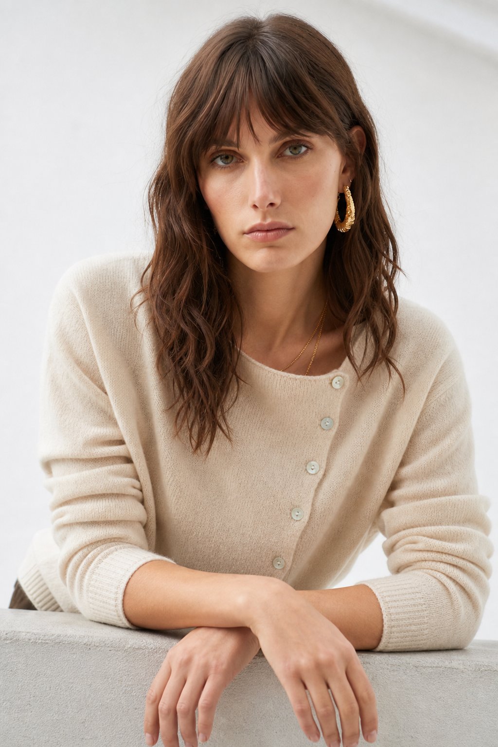 Women's Asymmetric Button Cashmere Blend Sweater with Long Sleeves