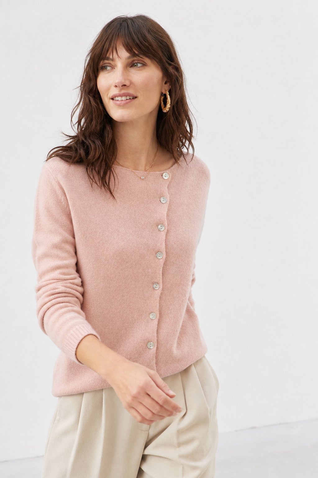 Women's Asymmetric Button Cashmere Blend Sweater with Long Sleeves
