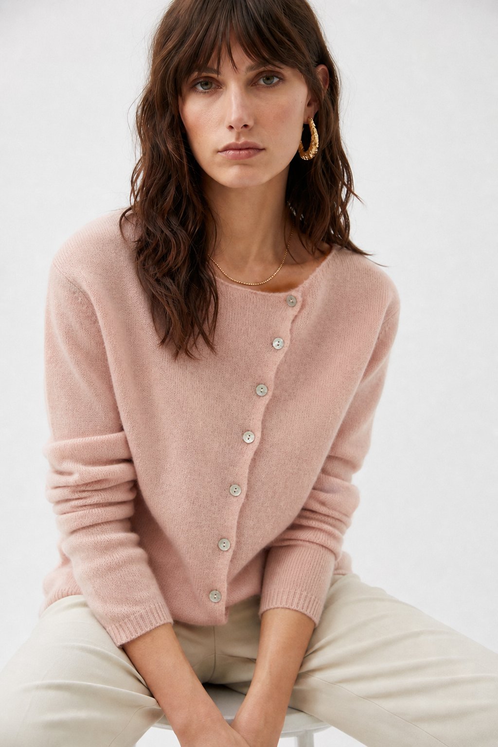 Women's Asymmetric Button Cashmere Blend Sweater with Long Sleeves