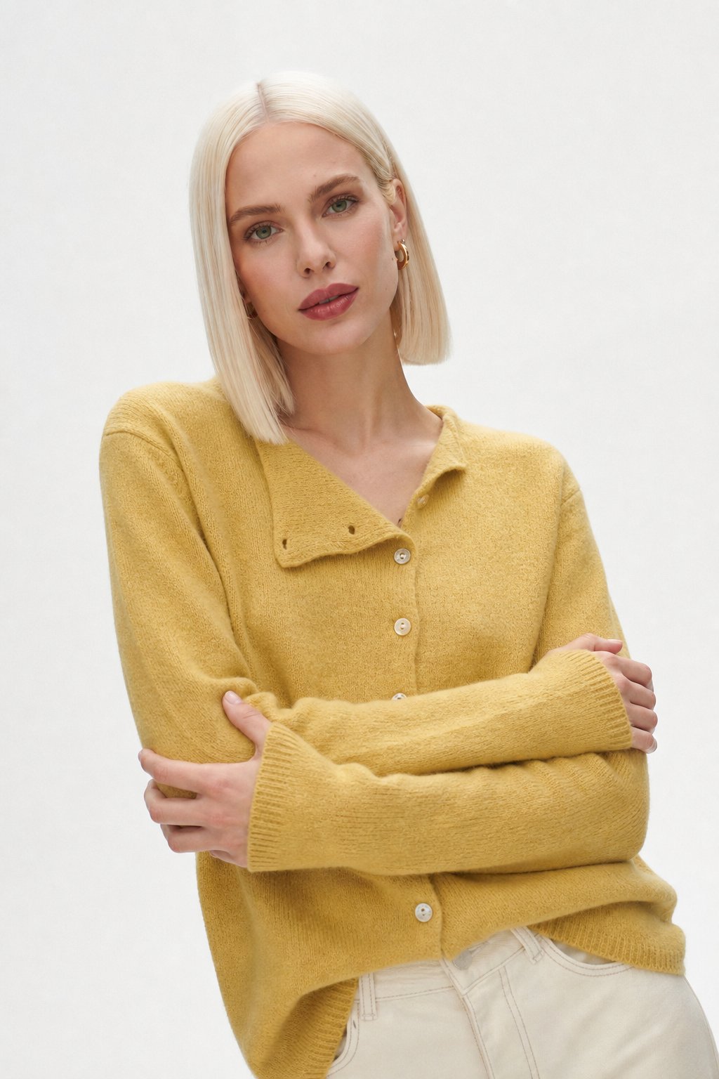 Women's Asymmetric Button Cashmere Blend Sweater with Long Sleeves