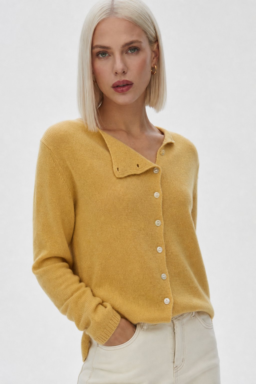 Women's Asymmetric Button Cashmere Blend Sweater with Long Sleeves
