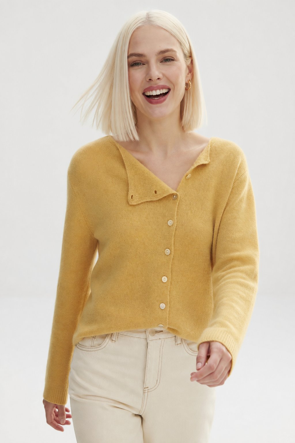 Women's Asymmetric Button Cashmere Blend Sweater with Long Sleeves