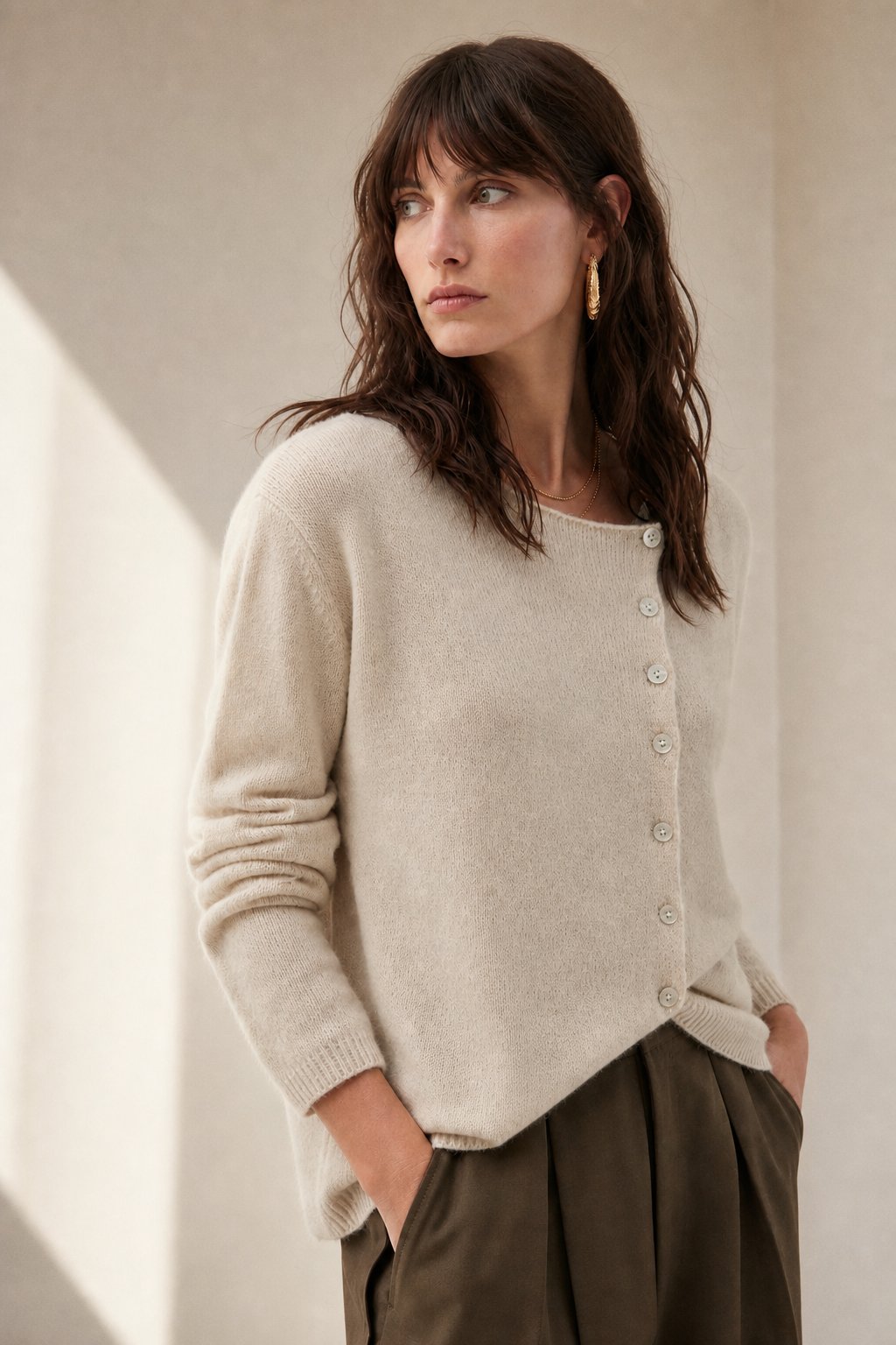 Women's Asymmetric Button Cashmere Blend Sweater with Long Sleeves