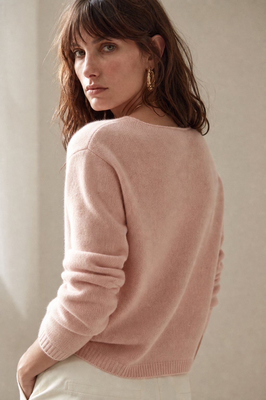 Women's Asymmetric Button Cashmere Blend Sweater with Long Sleeves