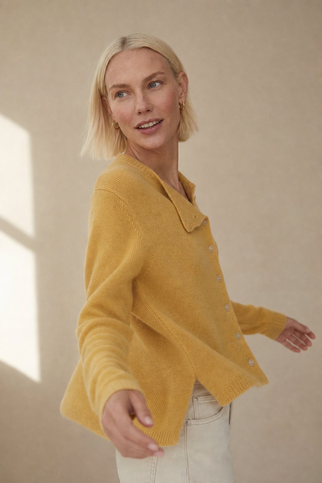 Women's Asymmetric Button Cashmere Blend Sweater with Long Sleeves