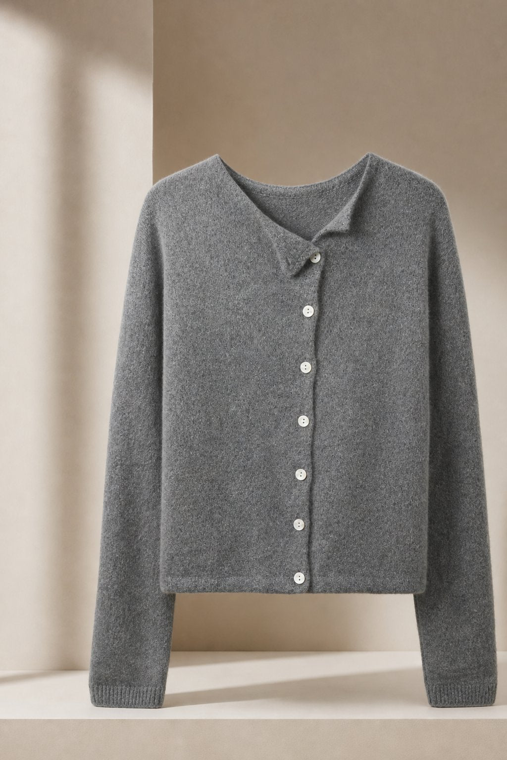 Women's Asymmetric Button Cashmere Blend Sweater with Long Sleeves