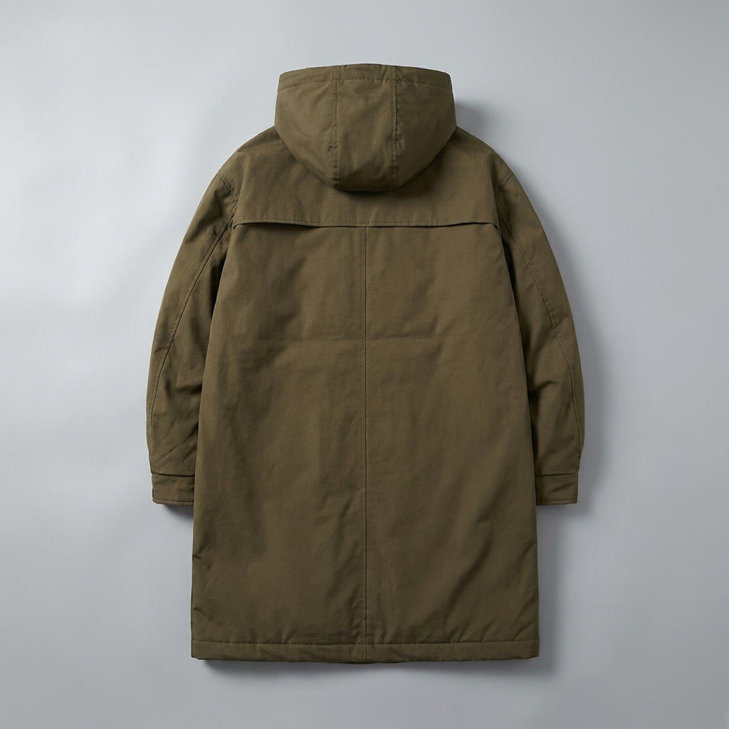Men's Water Resistant Overcoat with Hood Full Zip and Adjustable Cuffs