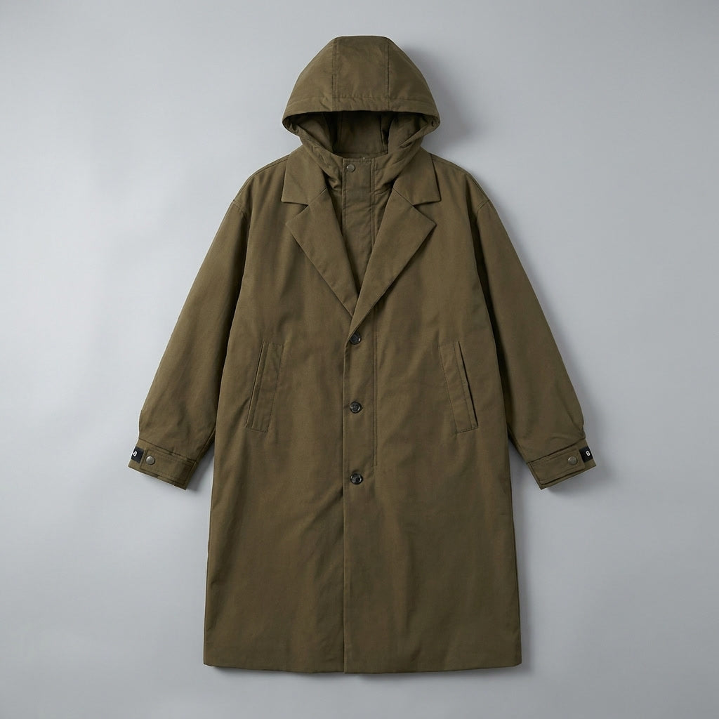 Men's Water Resistant Overcoat with Hood Full Zip and Adjustable Cuffs