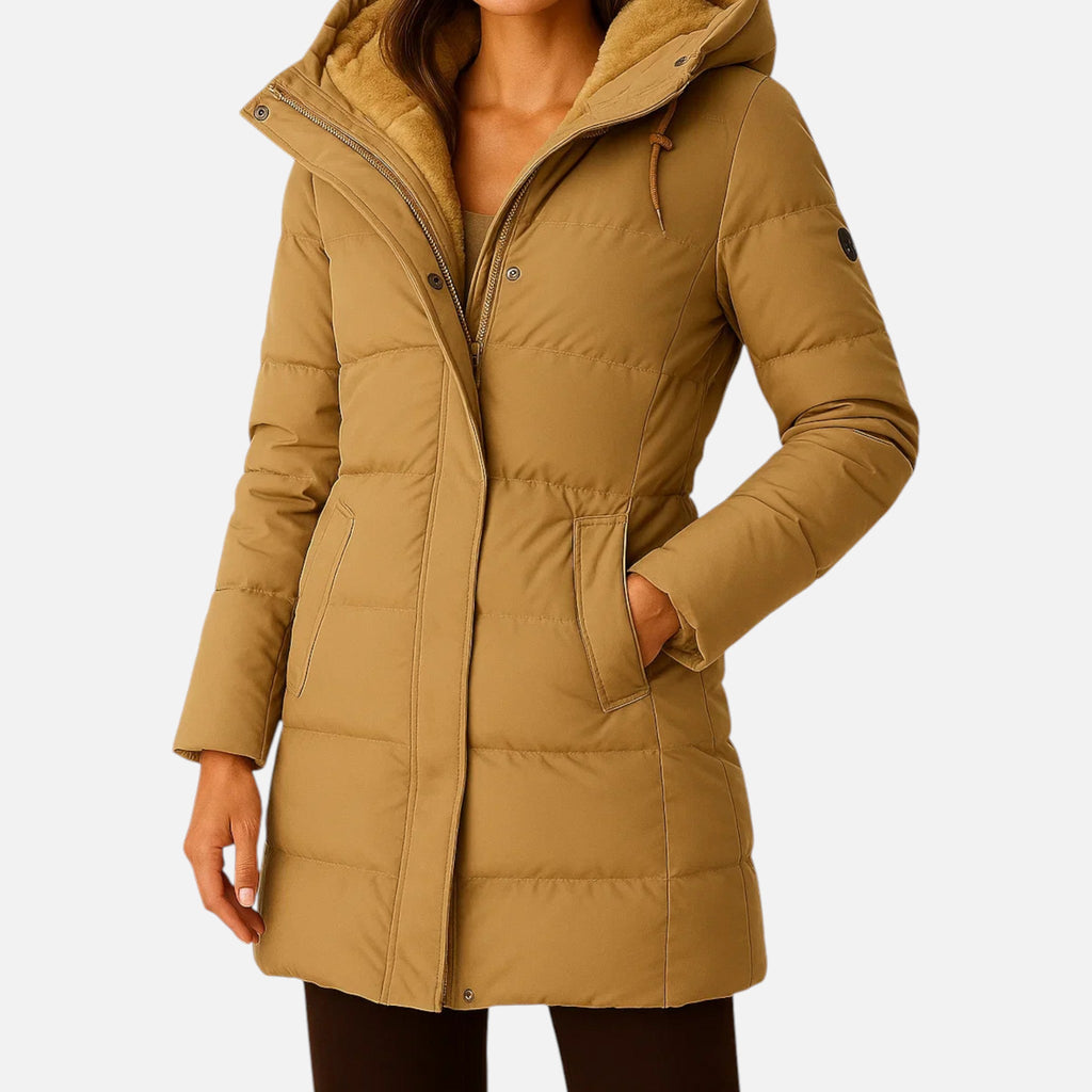 Women's Puffer Jacket with Structured Cut Zip Closure and Side Pockets