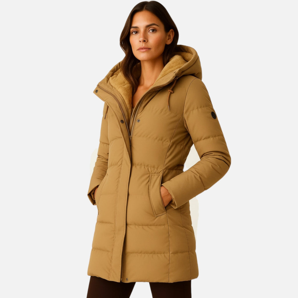 Women's Puffer Jacket with Structured Cut Zip Closure and Side Pockets