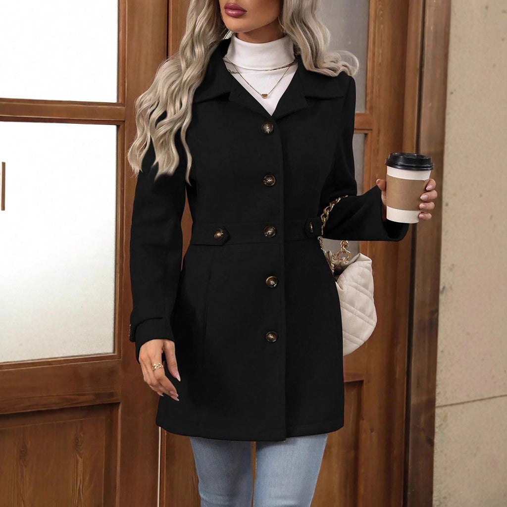 Women's Tailored Trench Coat with Adjustable Belt and Lapel Collar