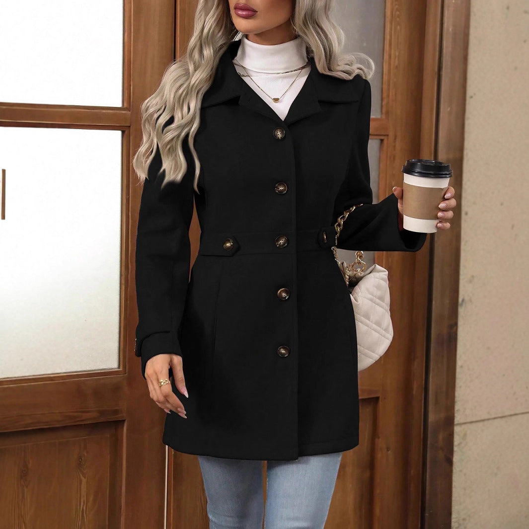 Women's Tailored Trench Coat with Adjustable Belt and Lapel Collar