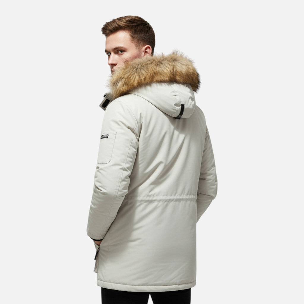 Men's Down Parka with Fleece Lining Adjustable Hood and Windproof Shell