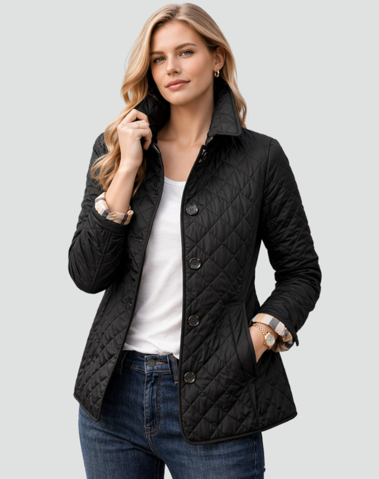 Women's Regular Fit Quilted Mid-Season Jacket with Collar and Buttons