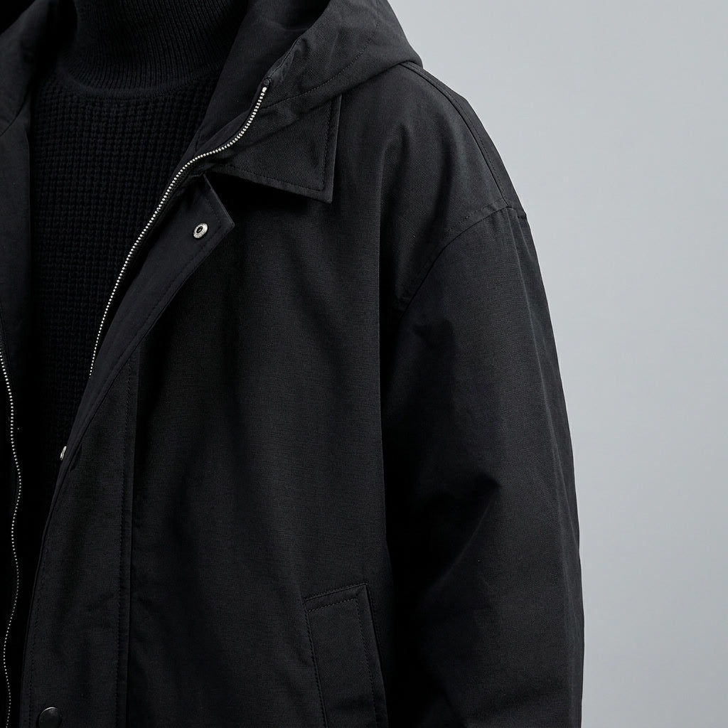 Men's Water Resistant Overcoat with Hood Full Zip and Adjustable Cuffs