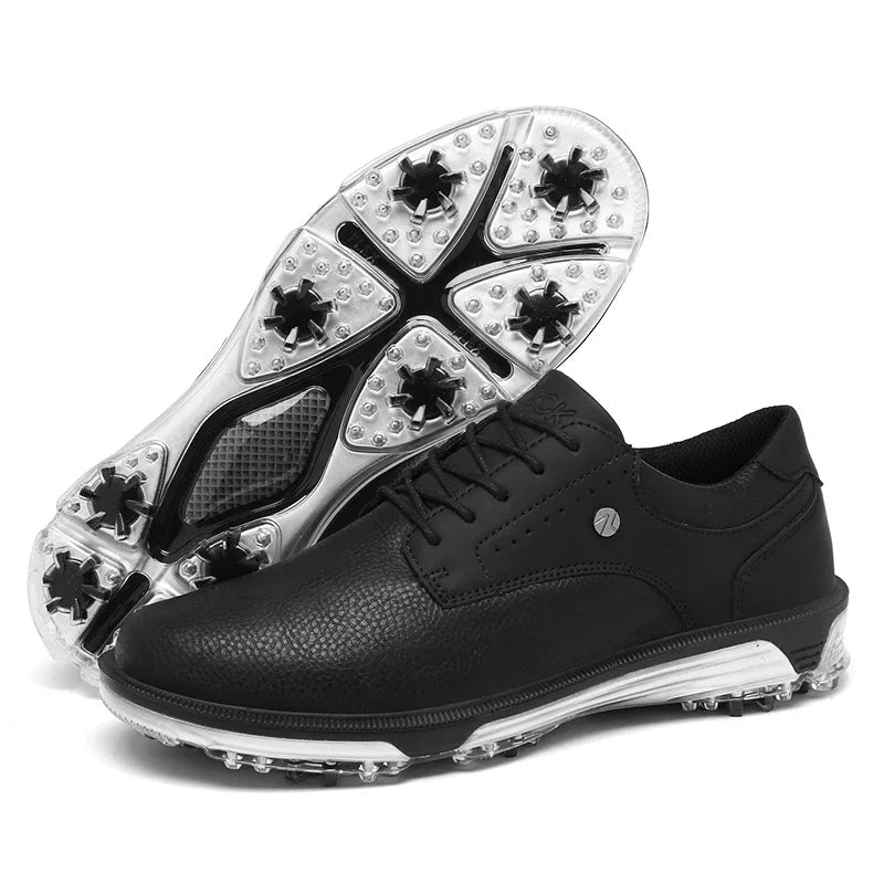 Men's Waterproof Golf Shoes with Full Grain Leather and Non Slip Grip