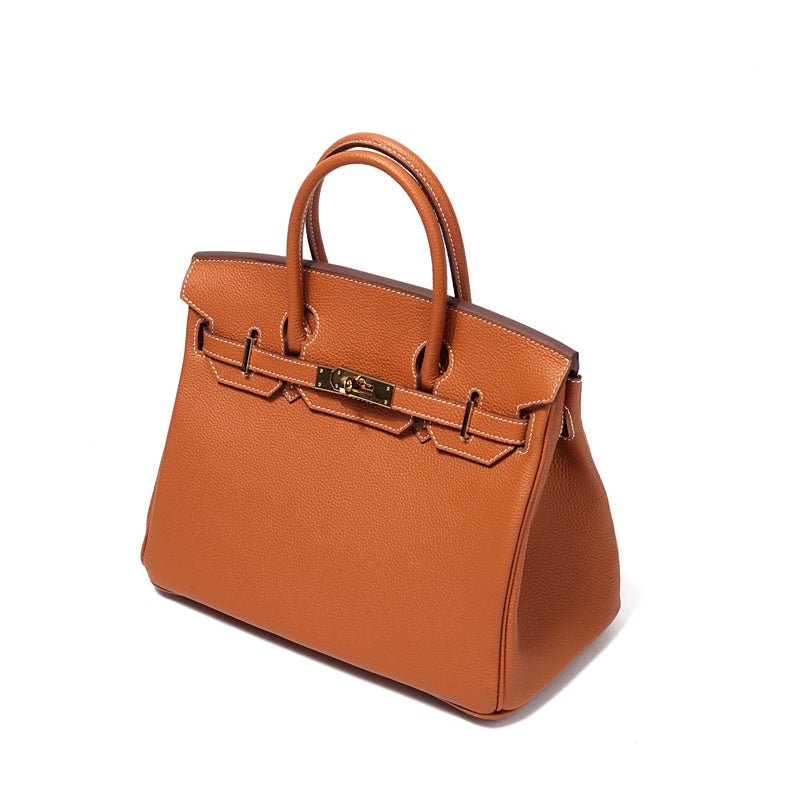 Women's Leather Handbag with Multiple Pockets and Twist Lock Closure