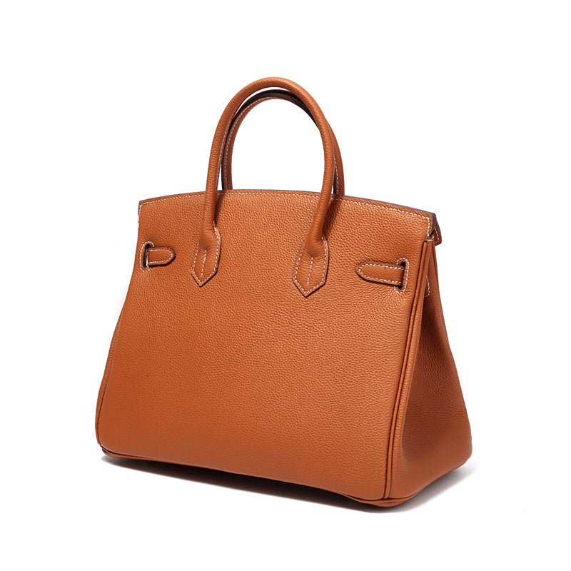 Women's Leather Handbag with Multiple Pockets and Twist Lock Closure