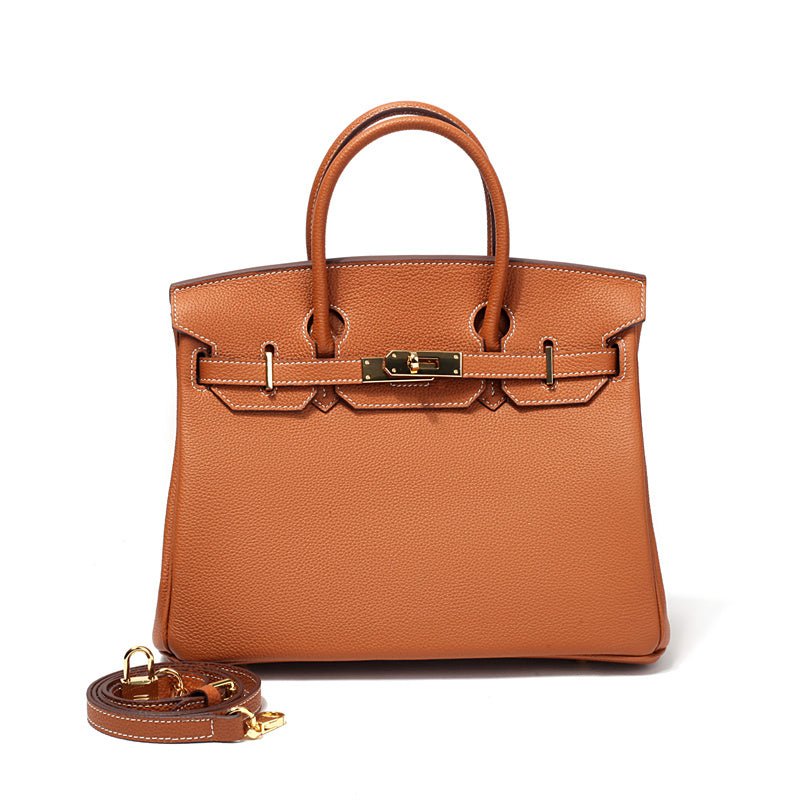 Women's Leather Handbag with Multiple Pockets and Twist Lock Closure