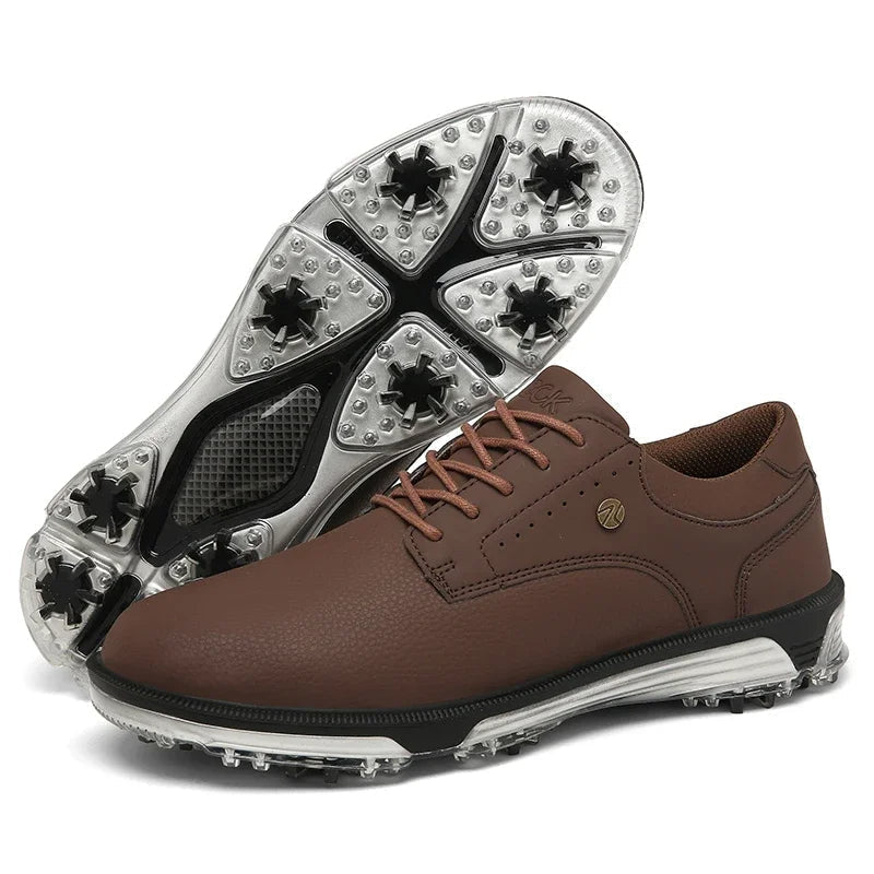 Men's Waterproof Golf Shoes with Full Grain Leather and Non Slip Grip