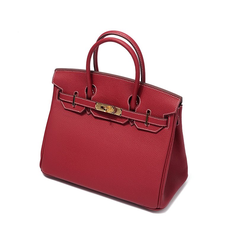 Women's Leather Handbag with Multiple Pockets and Twist Lock Closure