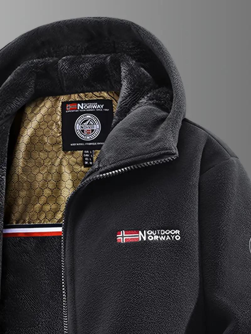 Men's Fleece Lined Jacket with Adjustable Hood and Zippered Pockets