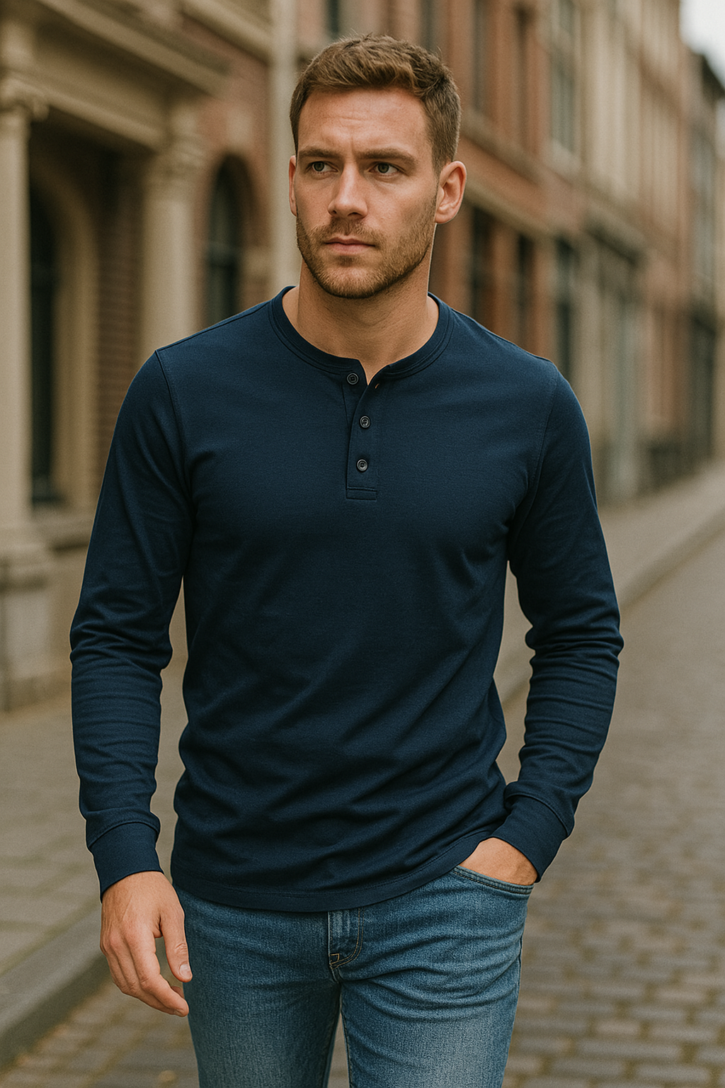 Men's Long Sleeve Button Shirt with Comfortable Casual Fit and Adjustable Neckline