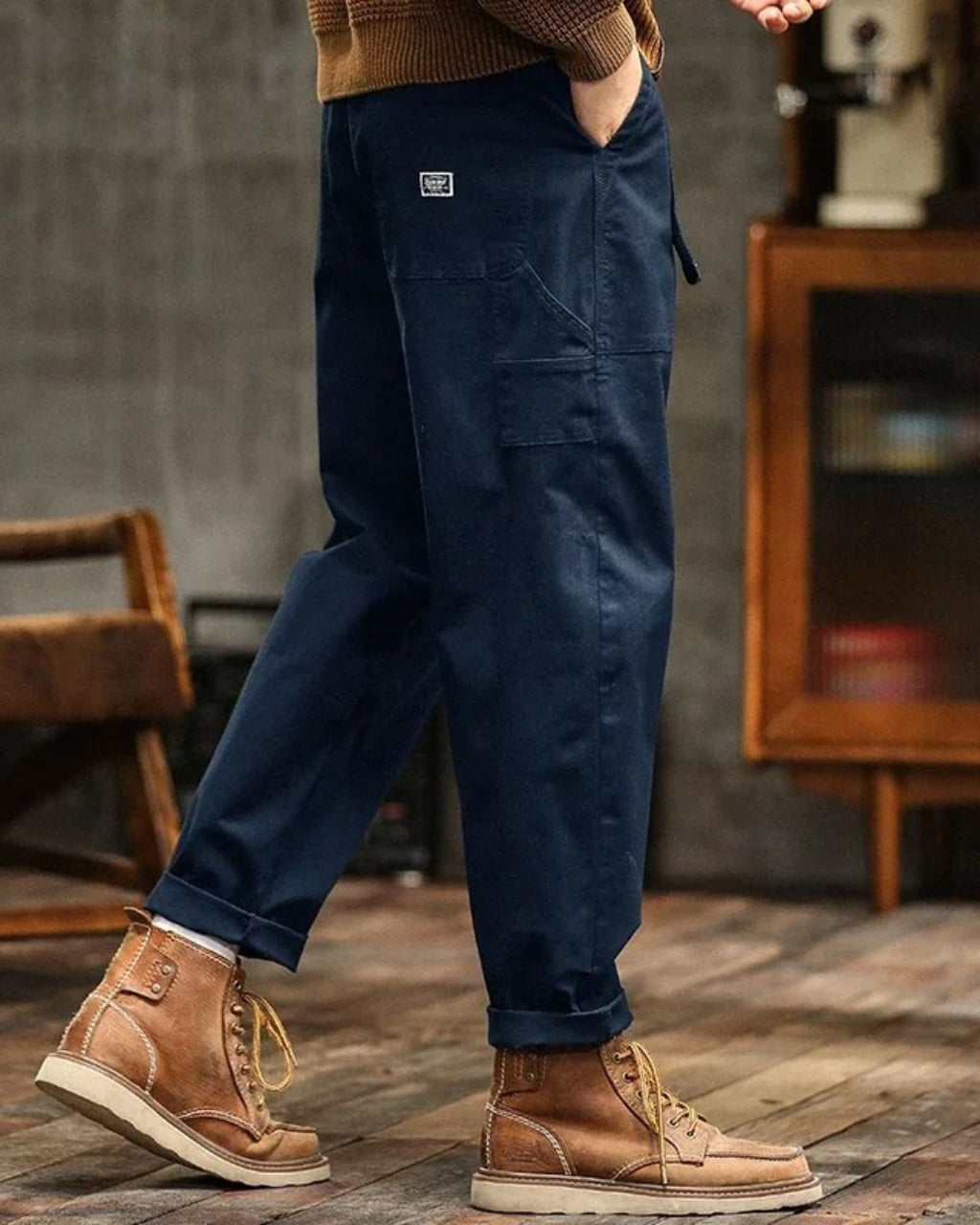 Men's Cargo Pants with Straight Leg Cut Flap Pockets and Vintage Finish
