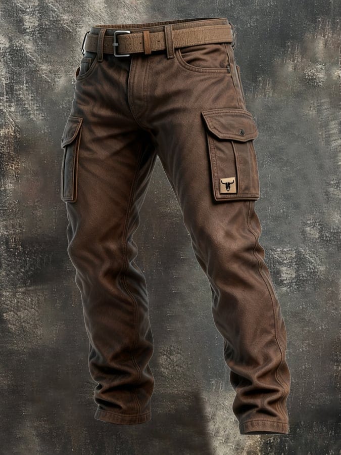 Men's Cargo Work Pants with Reinforced Pockets and Straight Fit
