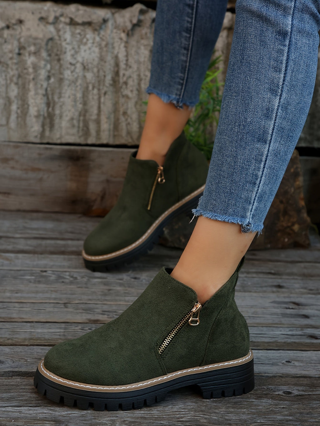 Women's Ankle Boots with Non Slip Grip Arch Support and Side Zipper