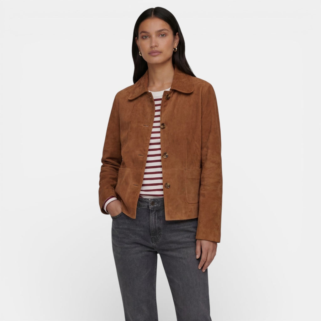 Women's Suede Effect Jacket with Relaxed Fit and Lightweight Fabric