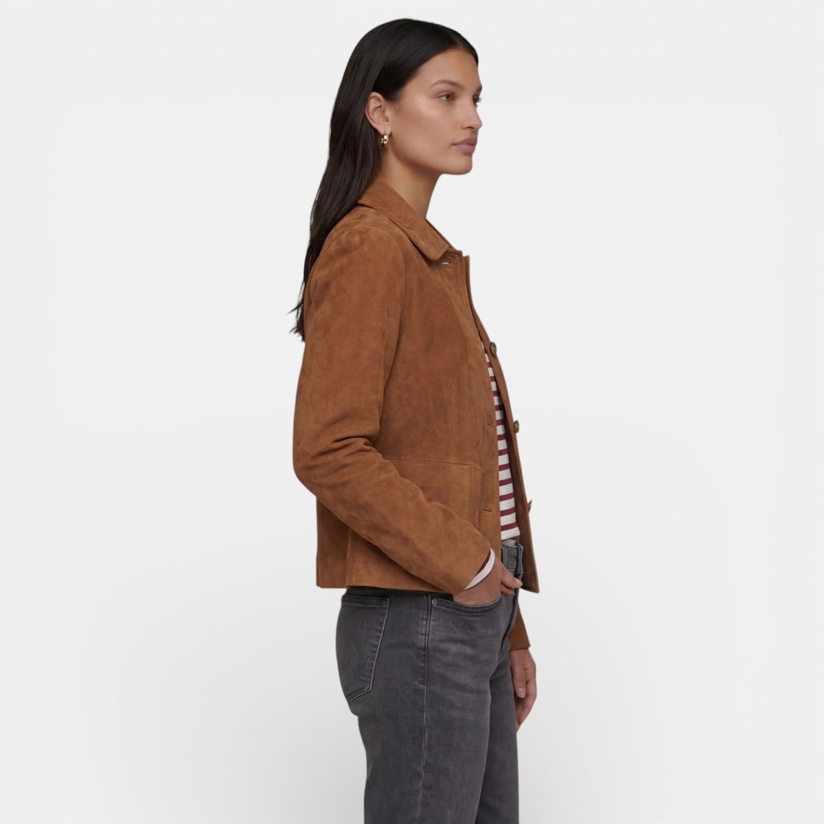 Women's Suede Effect Jacket with Relaxed Fit and Lightweight Fabric