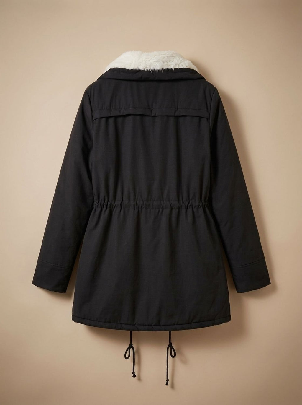Women's Parka with Faux Fur Collar Drawstring Waist and Zip Button Closure