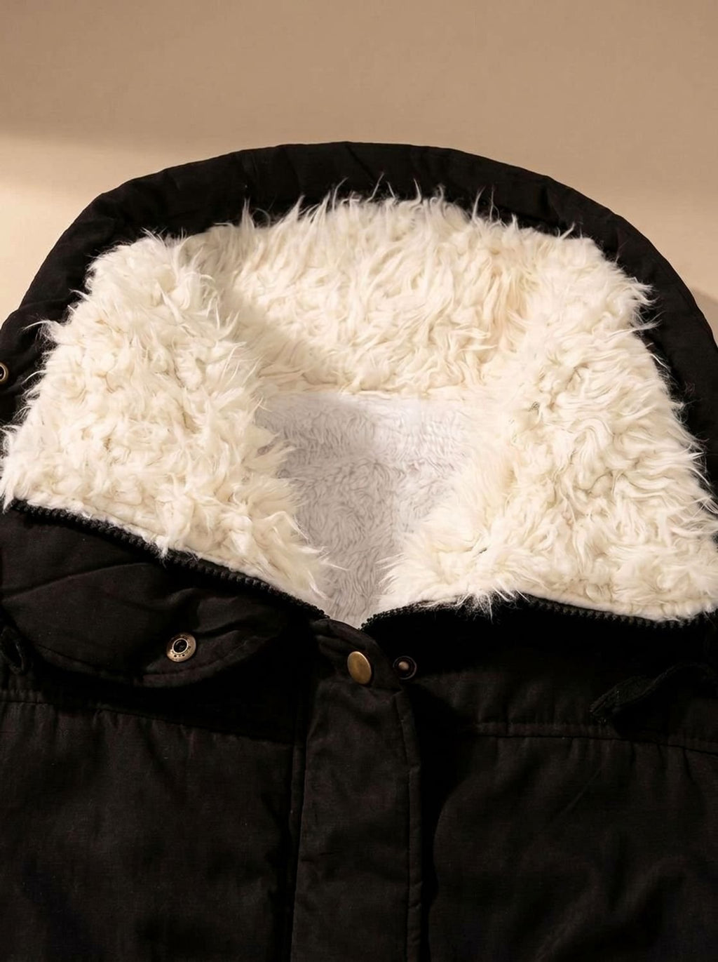 Women's Parka with Faux Fur Collar Drawstring Waist and Zip Button Closure