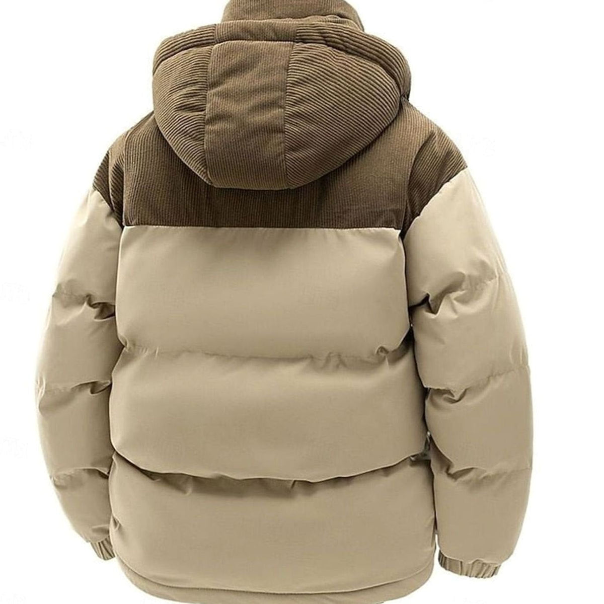 Women's Quilted Puffer Jacket with Hood Down Filling and Corduroy Trim