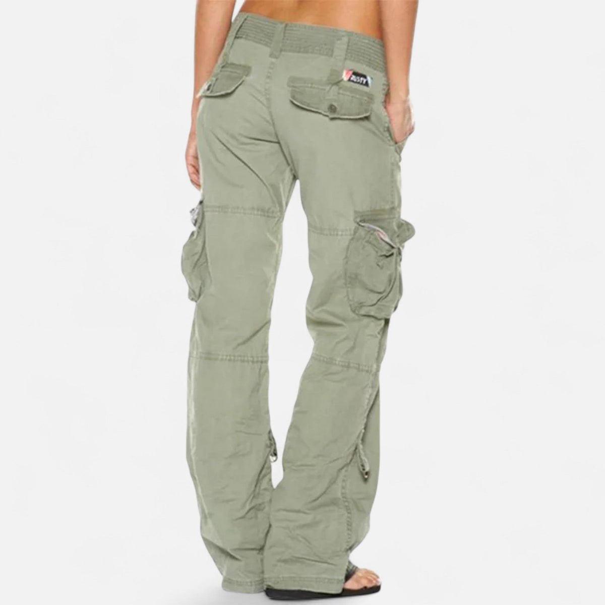 Women's Cargo Pants with Wide Straight Leg Pockets and Cotton Fabric