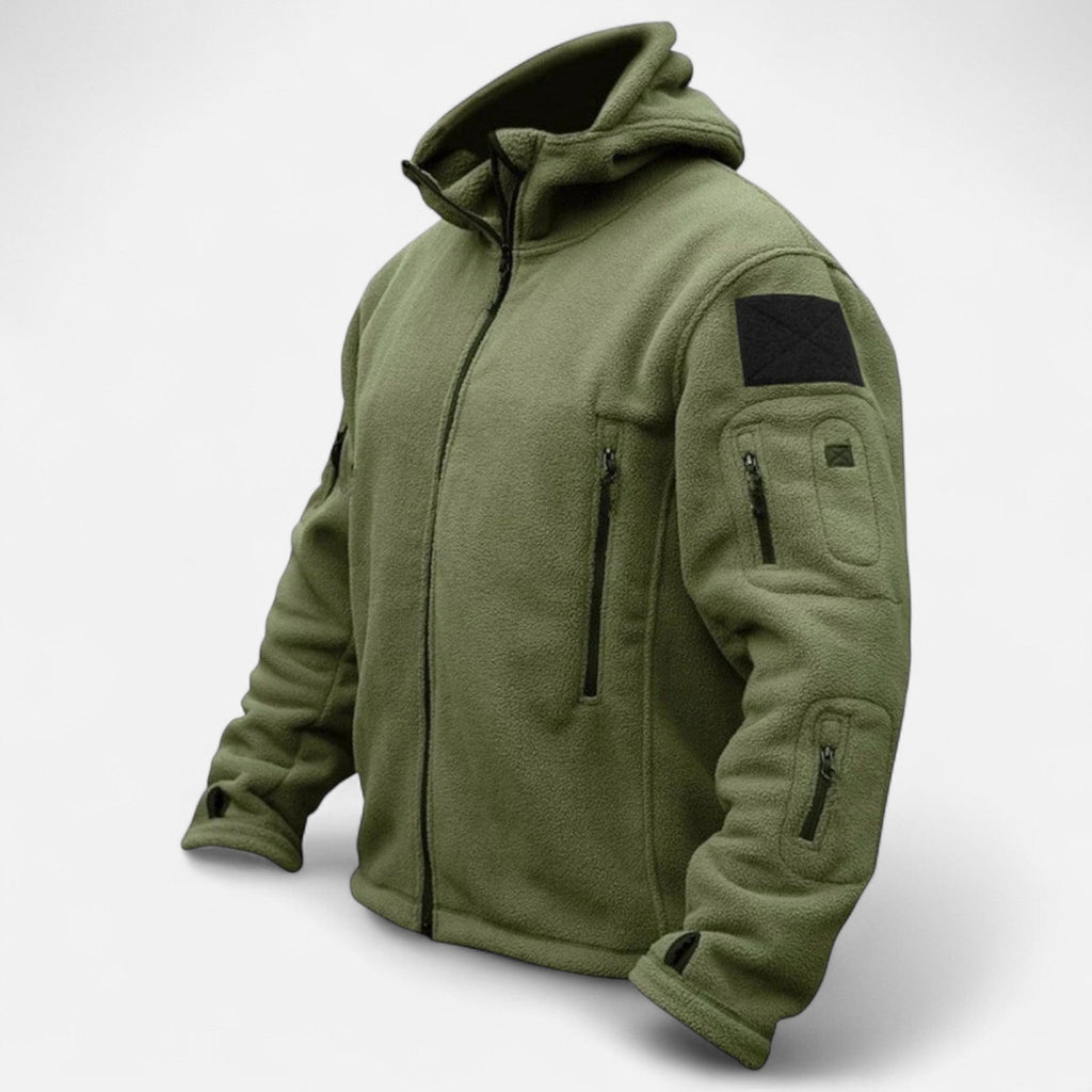 Men's Softshell Jacket with Fleece Lining Adjustable Hood and Zippered Pockets