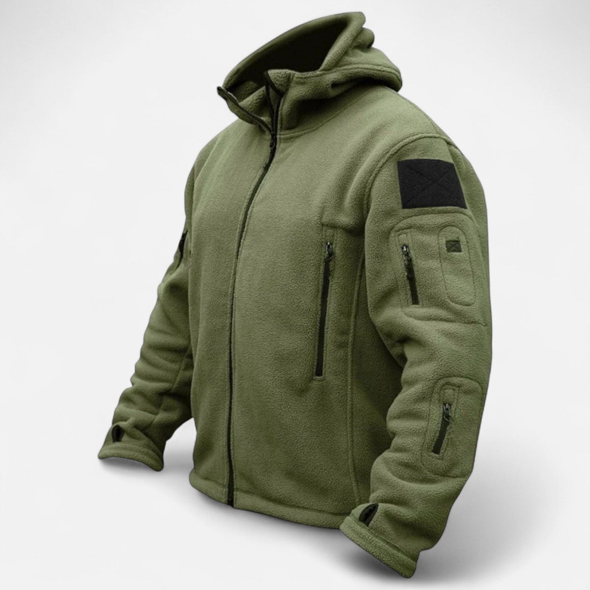 Men's Softshell Jacket with Fleece Lining Adjustable Hood and Zippered Pockets