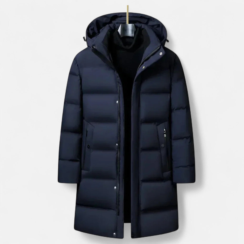 Men's Structured Parka with Quilted Hood and Hidden Zip Closure