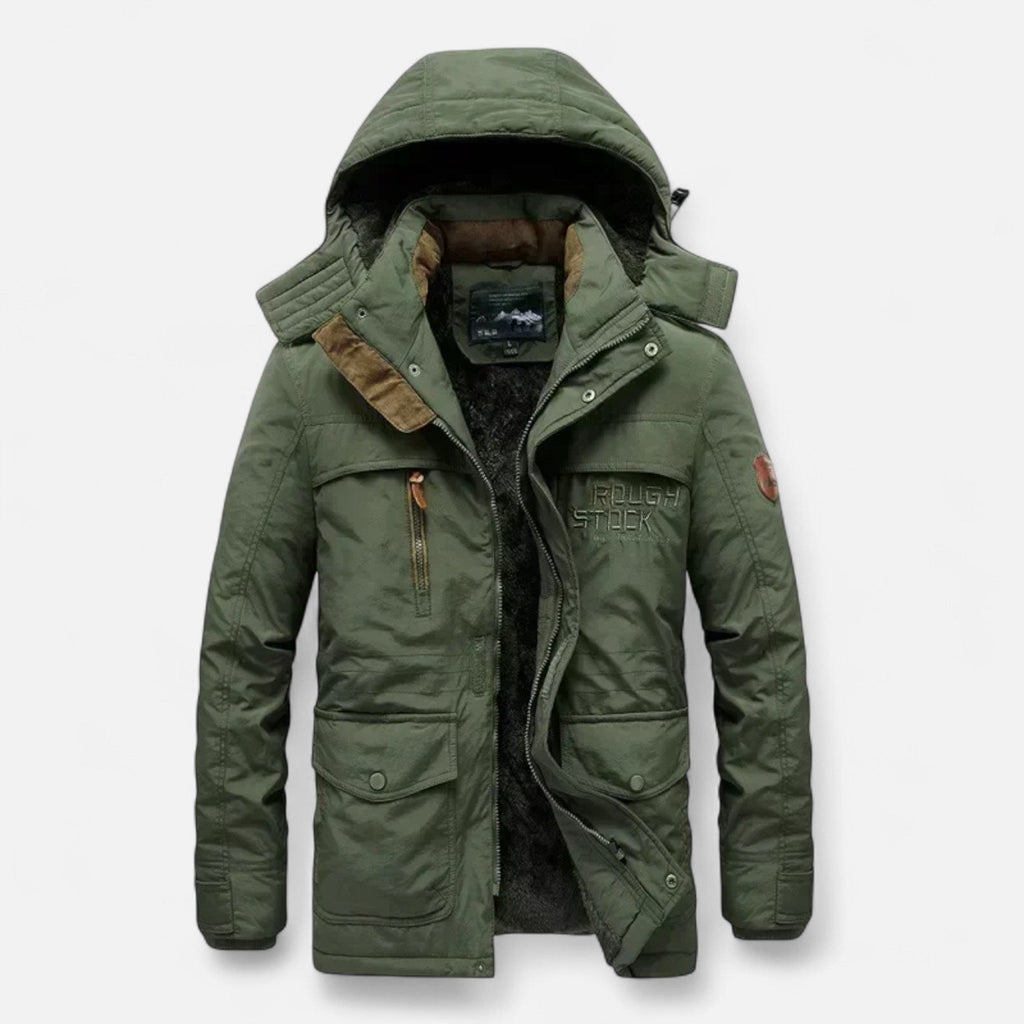 Men's Long Parka with Thick Fleece Lining Adjustable Hood and Robust Closure