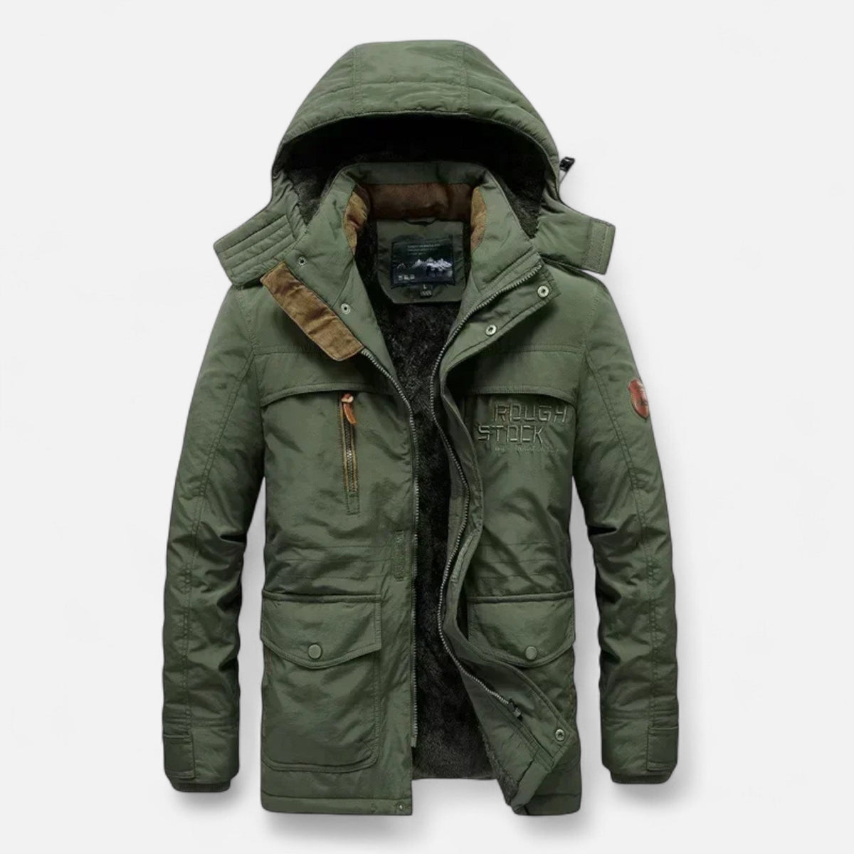 Men's Long Parka with Thick Fleece Lining Adjustable Hood and Robust Closure