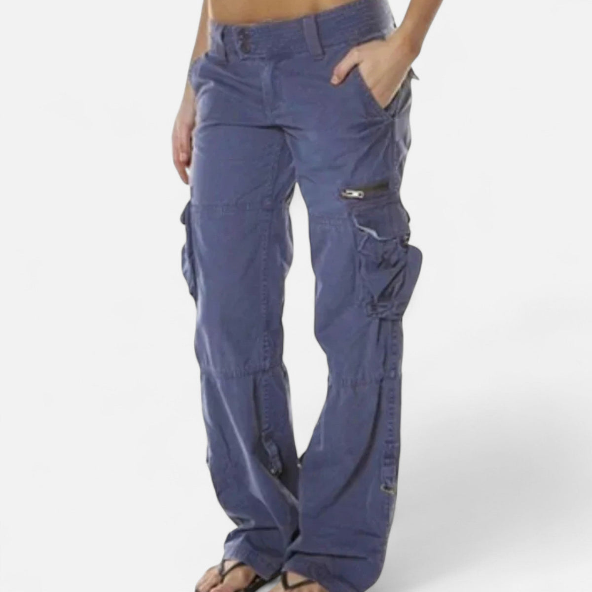 Women's Cargo Pants with Wide Straight Leg Pockets and Cotton Fabric